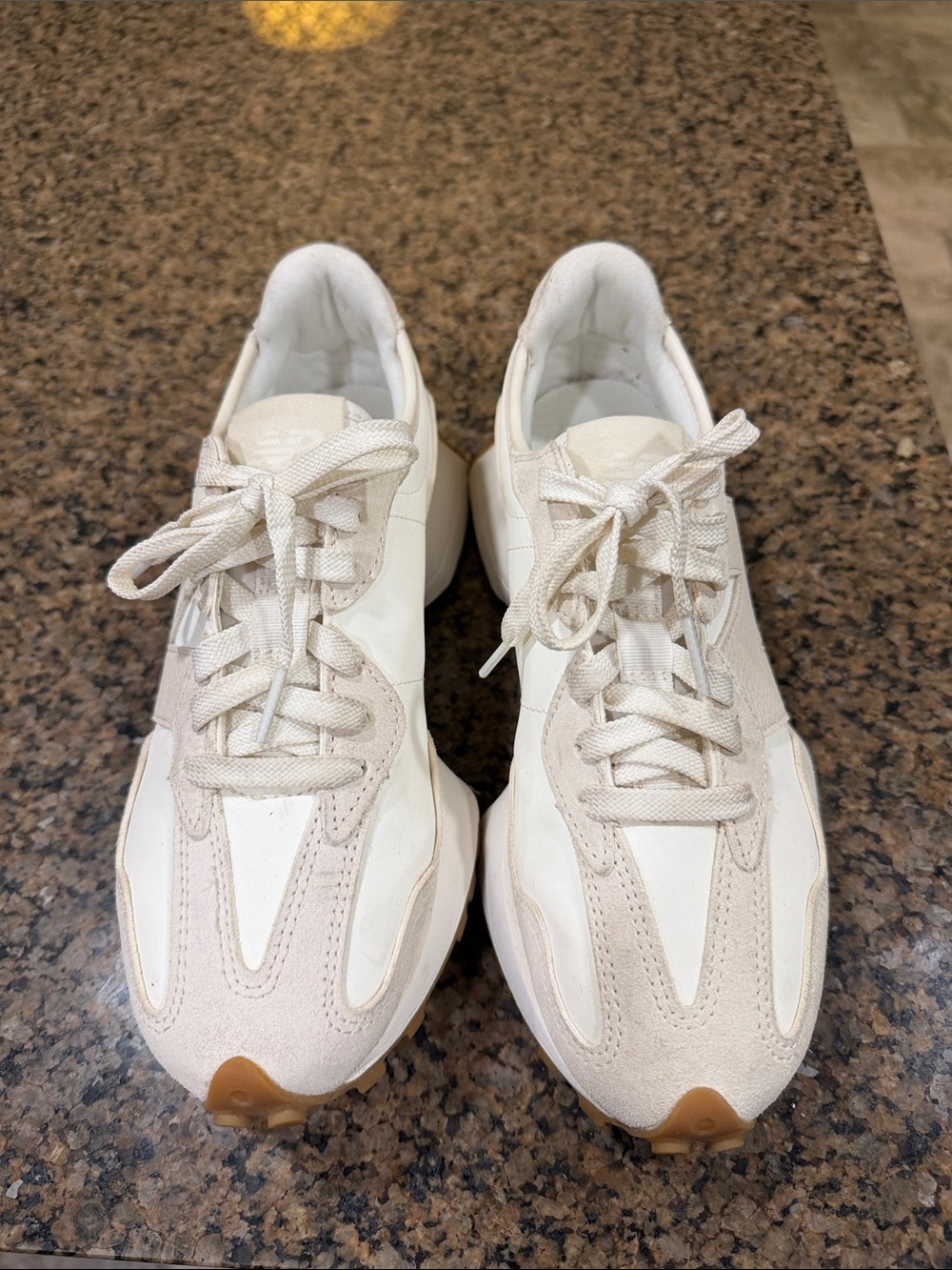 New Balance 327 Women’s Cream and White Retro Runner Sneakers - Picture 2 of 6
